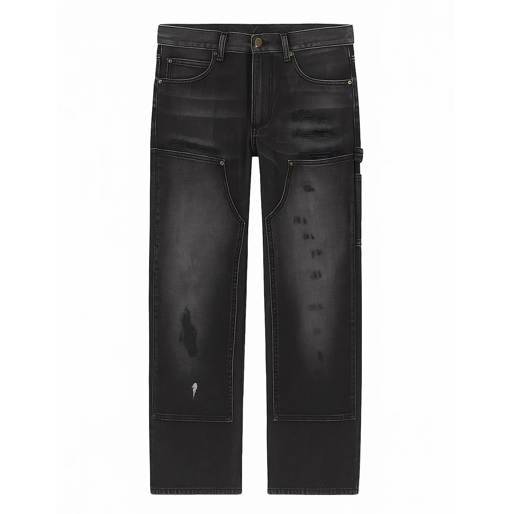 MNML Faded Distressed Carpenter Pants Black
