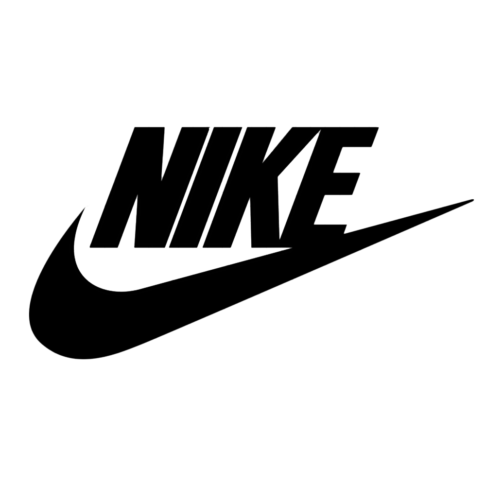 Black Nike logo on a white background