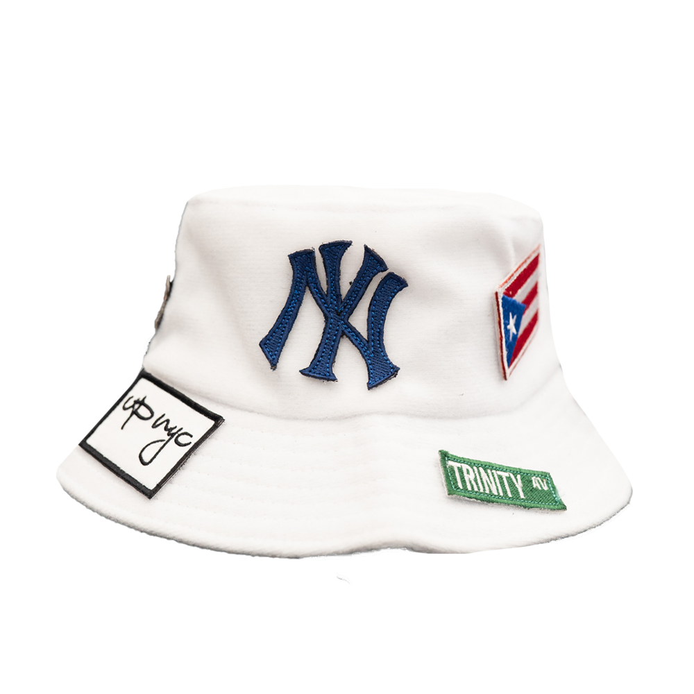 UP NYC x Stiky White Bucket Hat with Patches