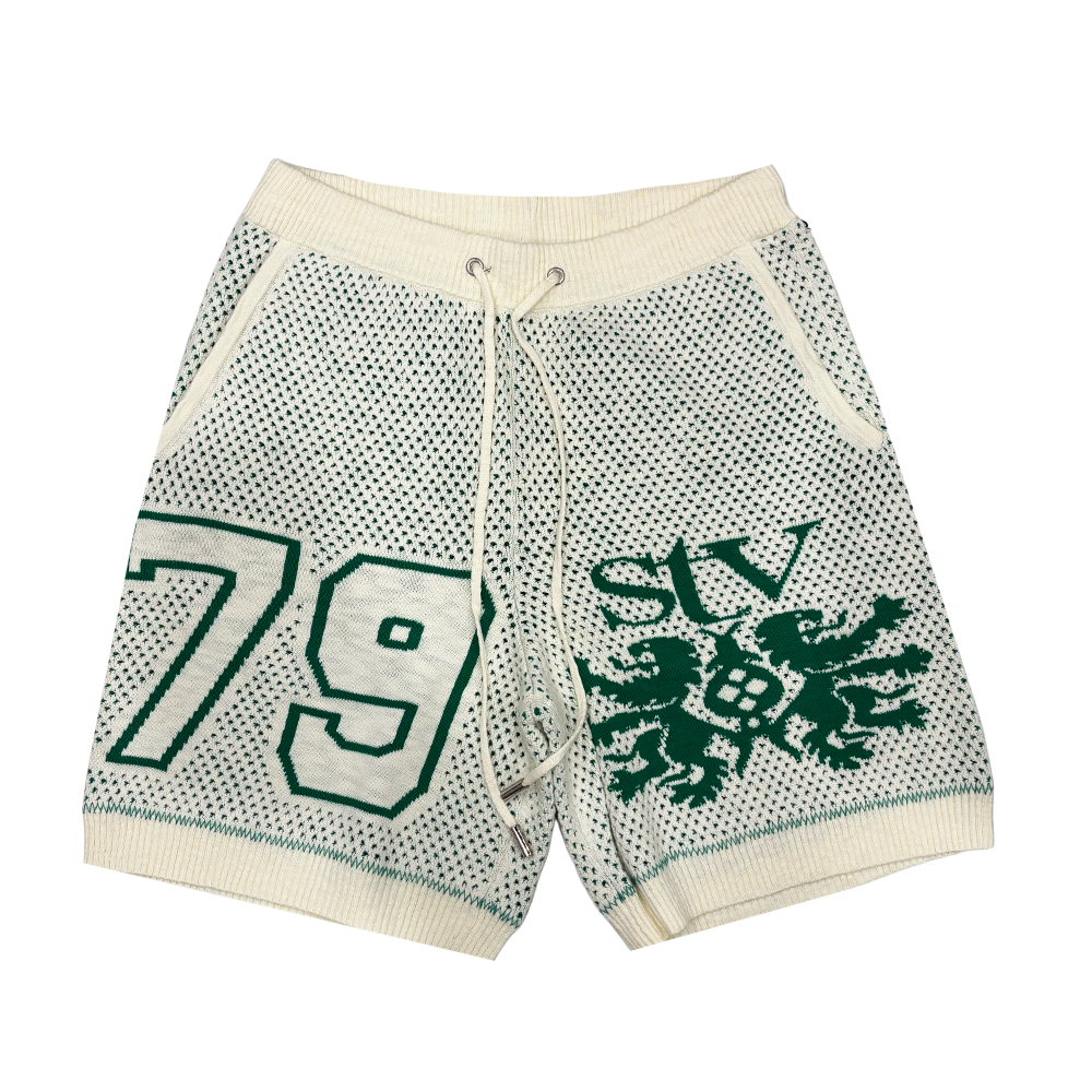 Si Tu Veux Sweater Knit And Football Shorts Set Creme/Green